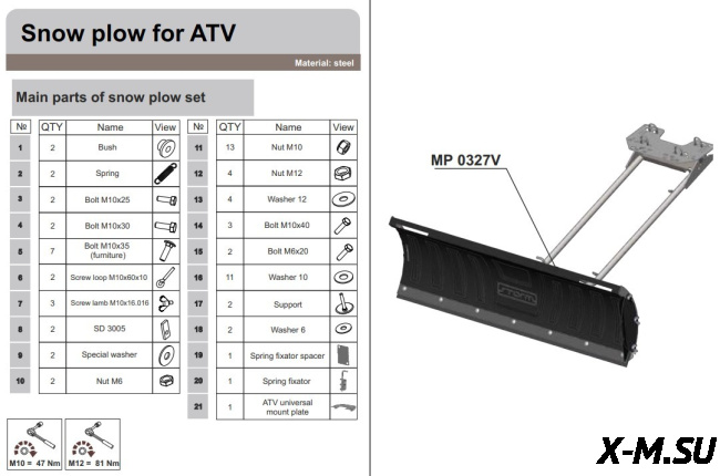 Отвал для снега с универ. креплением (черный) 150 мм